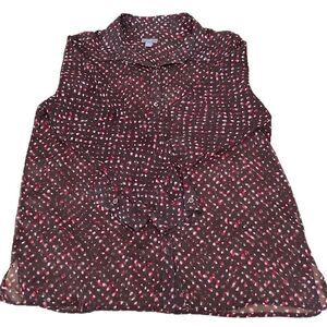 J Jill LS sheer blouse brown w/ red white print GUC last picture shows colors